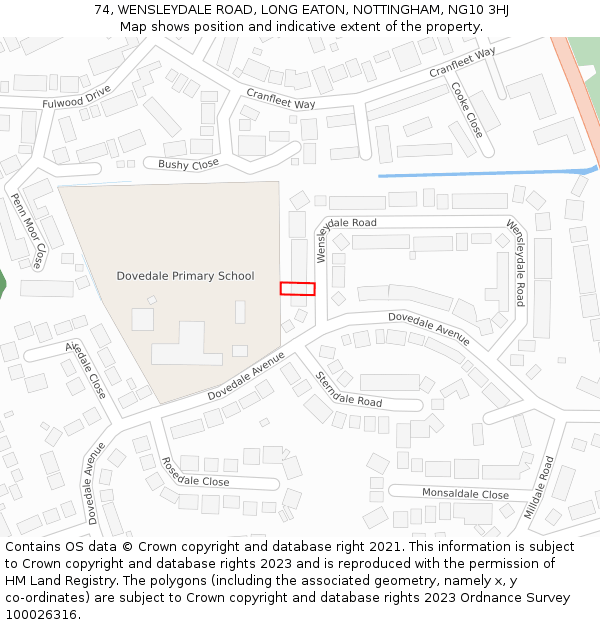 74, WENSLEYDALE ROAD, LONG EATON, NOTTINGHAM, NG10 3HJ: Location map and indicative extent of plot