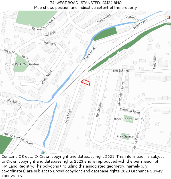 74, WEST ROAD, STANSTED, CM24 8NQ: Location map and indicative extent of plot