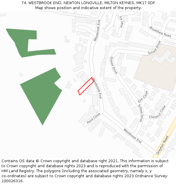 74, WESTBROOK END, NEWTON LONGVILLE, MILTON KEYNES, MK17 0DF: Location map and indicative extent of plot