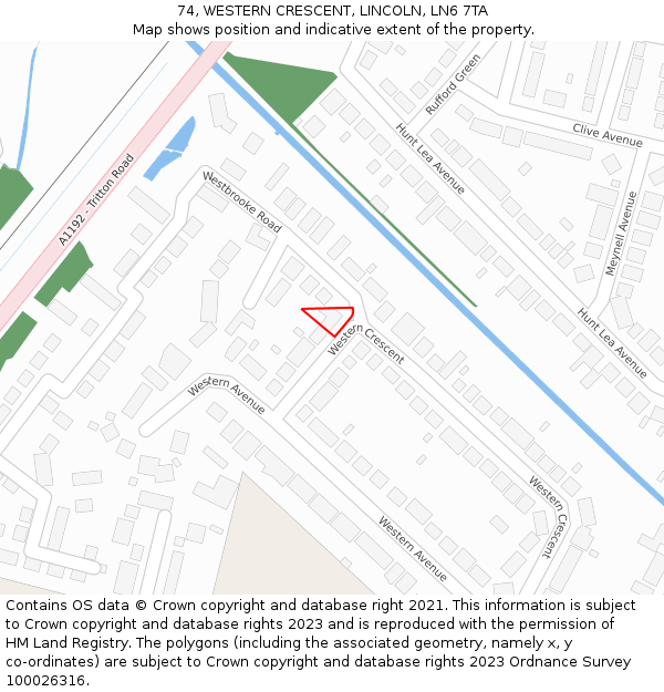 74, WESTERN CRESCENT, LINCOLN, LN6 7TA: Location map and indicative extent of plot