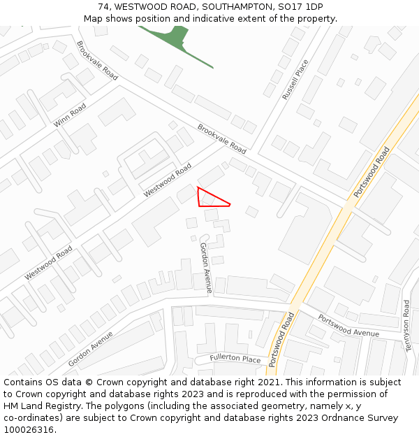 74, WESTWOOD ROAD, SOUTHAMPTON, SO17 1DP: Location map and indicative extent of plot