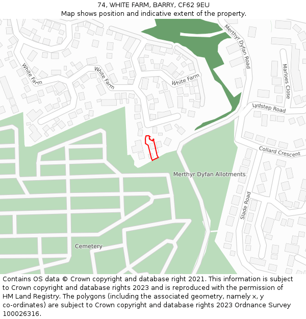 74, WHITE FARM, BARRY, CF62 9EU: Location map and indicative extent of plot