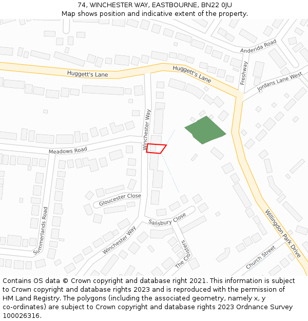 74, WINCHESTER WAY, EASTBOURNE, BN22 0JU: Location map and indicative extent of plot