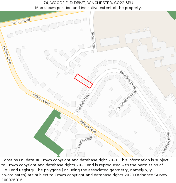 74, WOODFIELD DRIVE, WINCHESTER, SO22 5PU: Location map and indicative extent of plot