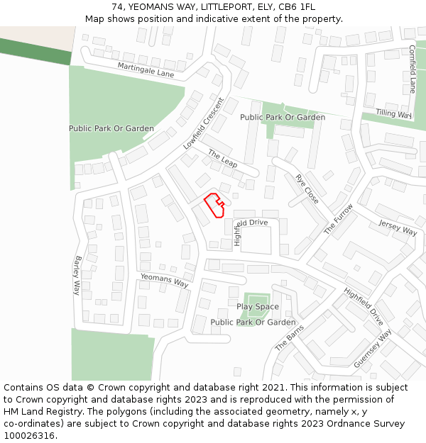 74, YEOMANS WAY, LITTLEPORT, ELY, CB6 1FL: Location map and indicative extent of plot