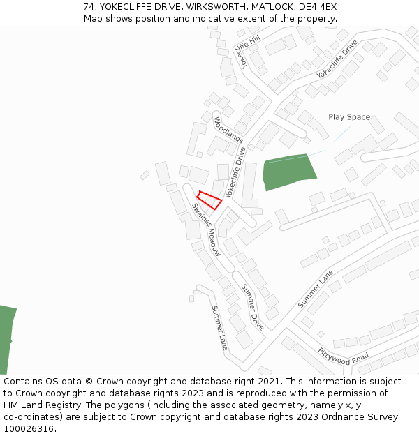 74, YOKECLIFFE DRIVE, WIRKSWORTH, MATLOCK, DE4 4EX: Location map and indicative extent of plot