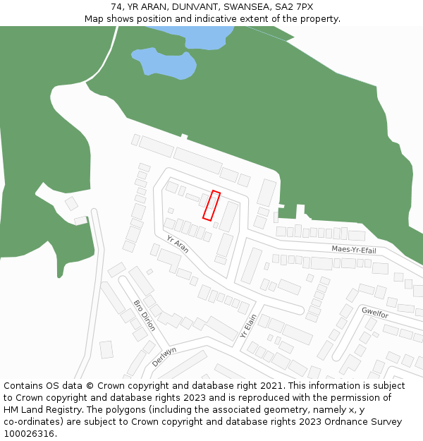 74, YR ARAN, DUNVANT, SWANSEA, SA2 7PX: Location map and indicative extent of plot