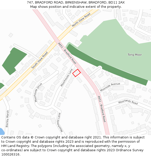 747, BRADFORD ROAD, BIRKENSHAW, BRADFORD, BD11 2AX: Location map and indicative extent of plot