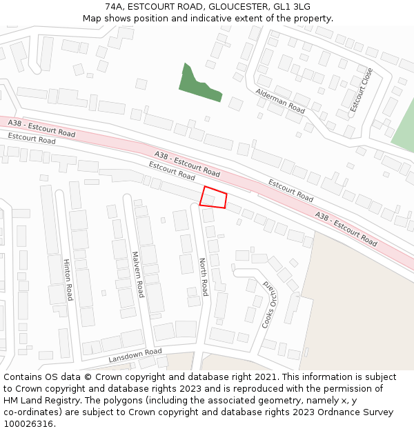 74A, ESTCOURT ROAD, GLOUCESTER, GL1 3LG: Location map and indicative extent of plot