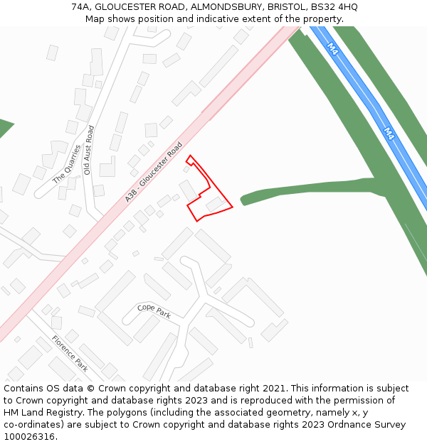 74A, GLOUCESTER ROAD, ALMONDSBURY, BRISTOL, BS32 4HQ: Location map and indicative extent of plot