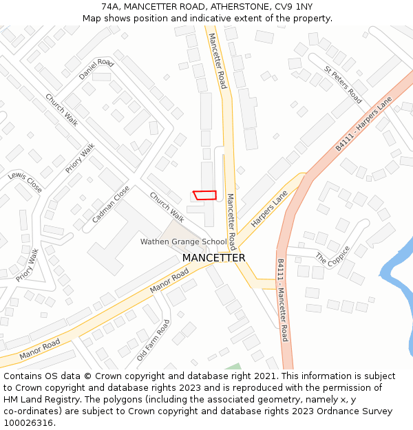 74A, MANCETTER ROAD, ATHERSTONE, CV9 1NY: Location map and indicative extent of plot