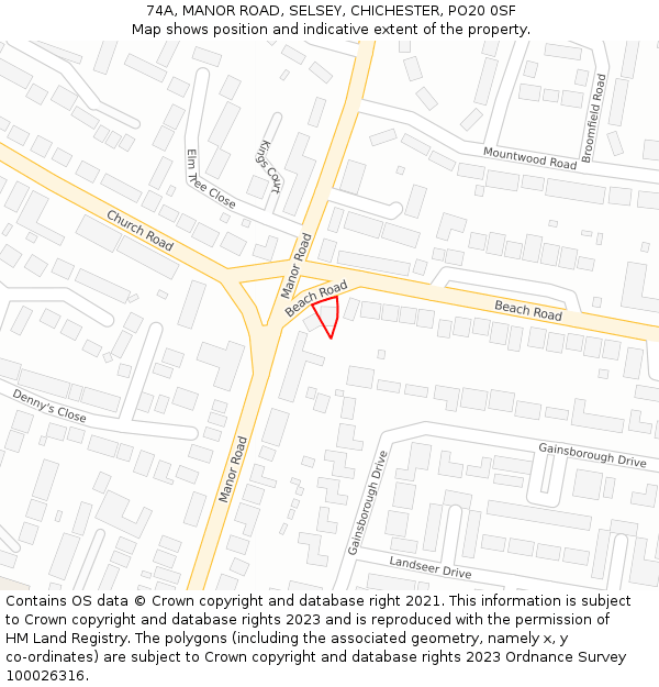 74A, MANOR ROAD, SELSEY, CHICHESTER, PO20 0SF: Location map and indicative extent of plot