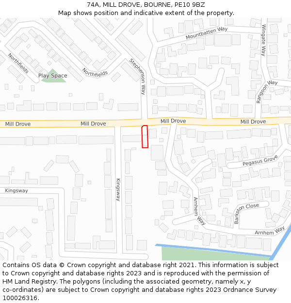 74A, MILL DROVE, BOURNE, PE10 9BZ: Location map and indicative extent of plot