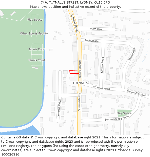 74A, TUTNALLS STREET, LYDNEY, GL15 5PQ: Location map and indicative extent of plot