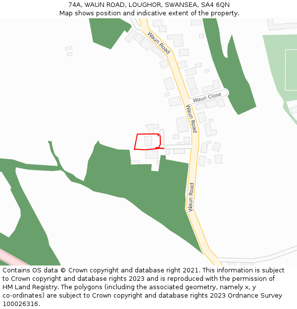 74A, WAUN ROAD, LOUGHOR, SWANSEA, SA4 6QN: Location map and indicative extent of plot