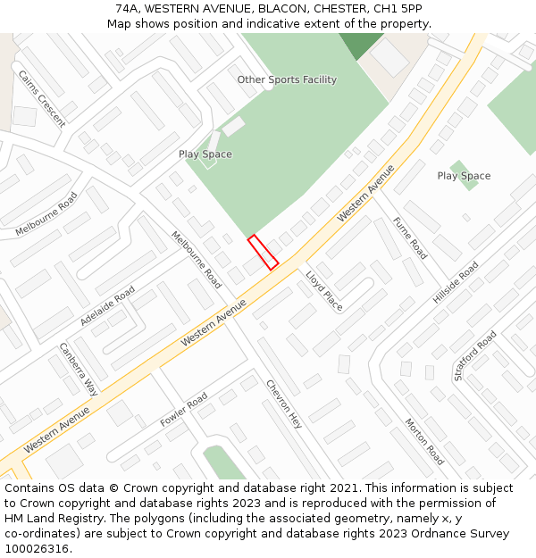 74A, WESTERN AVENUE, BLACON, CHESTER, CH1 5PP: Location map and indicative extent of plot