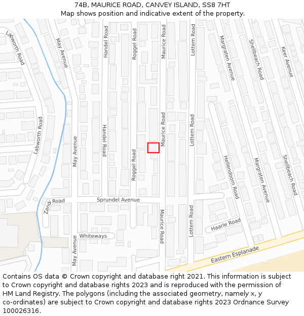 74B, MAURICE ROAD, CANVEY ISLAND, SS8 7HT: Location map and indicative extent of plot