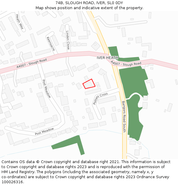 74B, SLOUGH ROAD, IVER, SL0 0DY: Location map and indicative extent of plot