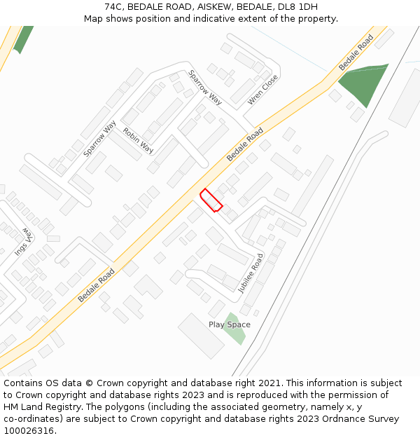 74C, BEDALE ROAD, AISKEW, BEDALE, DL8 1DH: Location map and indicative extent of plot