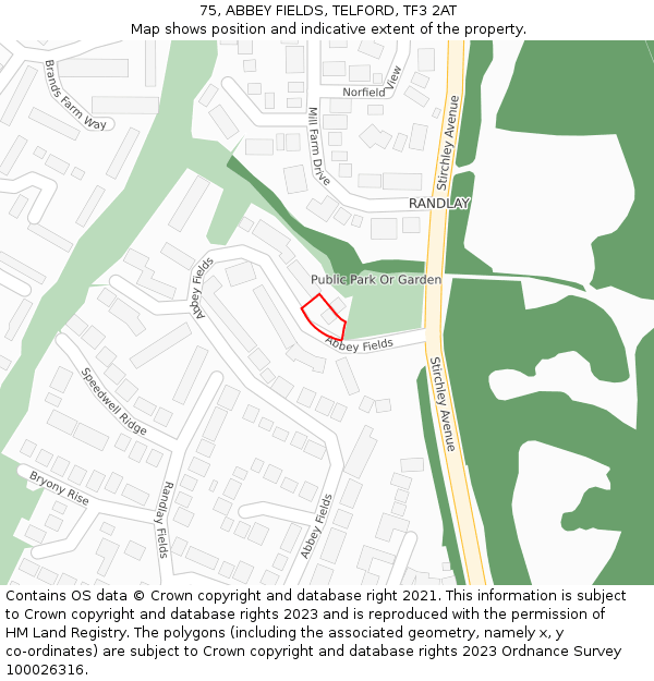 75, ABBEY FIELDS, TELFORD, TF3 2AT: Location map and indicative extent of plot