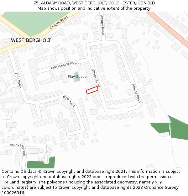 75, ALBANY ROAD, WEST BERGHOLT, COLCHESTER, CO6 3LD: Location map and indicative extent of plot