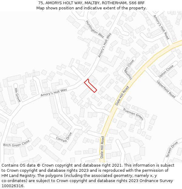 75, AMORYS HOLT WAY, MALTBY, ROTHERHAM, S66 8RF: Location map and indicative extent of plot
