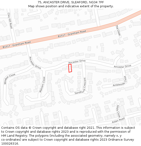 75, ANCASTER DRIVE, SLEAFORD, NG34 7PF: Location map and indicative extent of plot