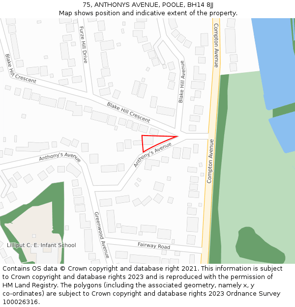 75, ANTHONYS AVENUE, POOLE, BH14 8JJ: Location map and indicative extent of plot