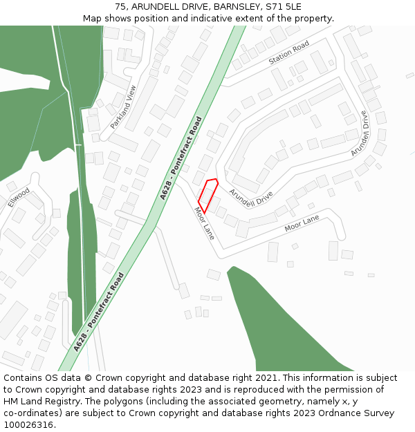 75, ARUNDELL DRIVE, BARNSLEY, S71 5LE: Location map and indicative extent of plot