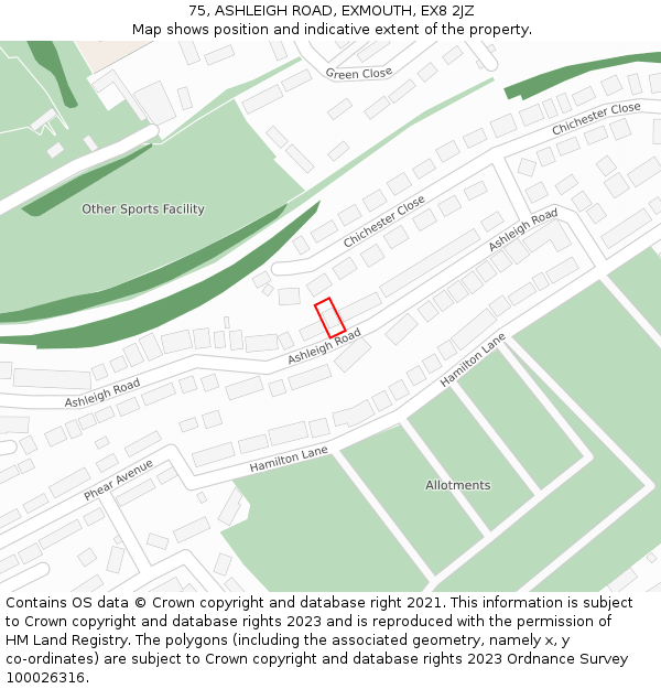 75, ASHLEIGH ROAD, EXMOUTH, EX8 2JZ: Location map and indicative extent of plot