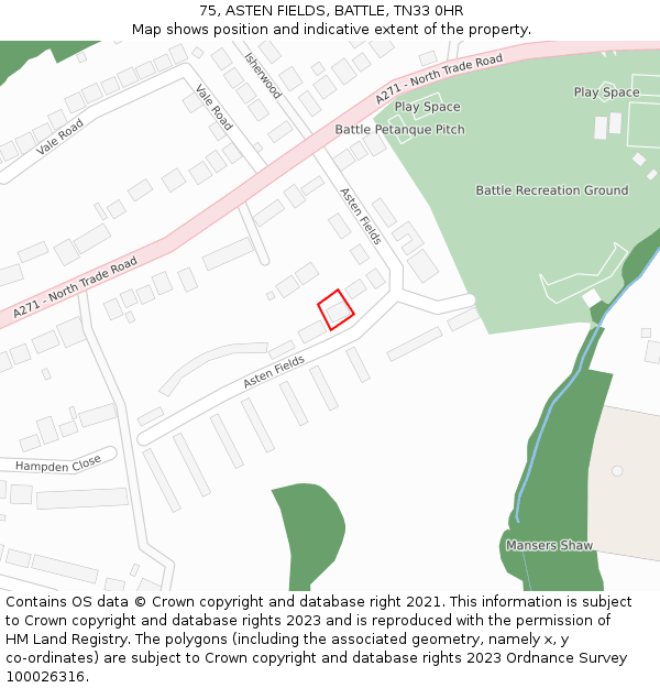 75, ASTEN FIELDS, BATTLE, TN33 0HR: Location map and indicative extent of plot