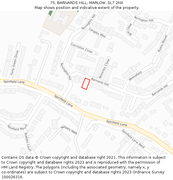 75, BARNARDS HILL, MARLOW, SL7 2NX: Location map and indicative extent of plot