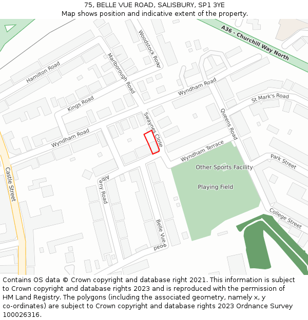 75, BELLE VUE ROAD, SALISBURY, SP1 3YE: Location map and indicative extent of plot