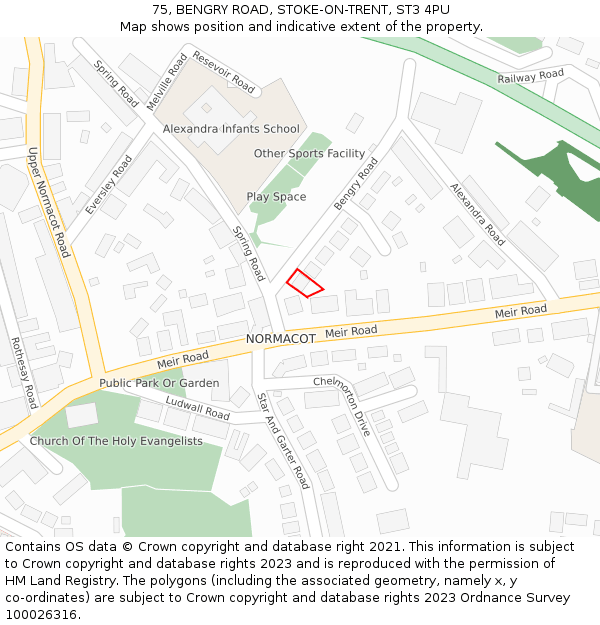 75, BENGRY ROAD, STOKE-ON-TRENT, ST3 4PU: Location map and indicative extent of plot