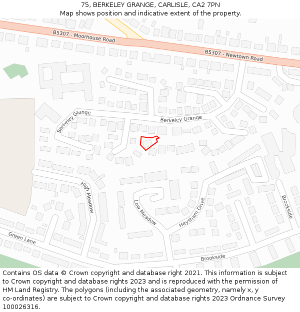 75, BERKELEY GRANGE, CARLISLE, CA2 7PN: Location map and indicative extent of plot