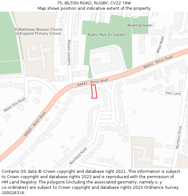 75, BILTON ROAD, RUGBY, CV22 7AW: Location map and indicative extent of plot