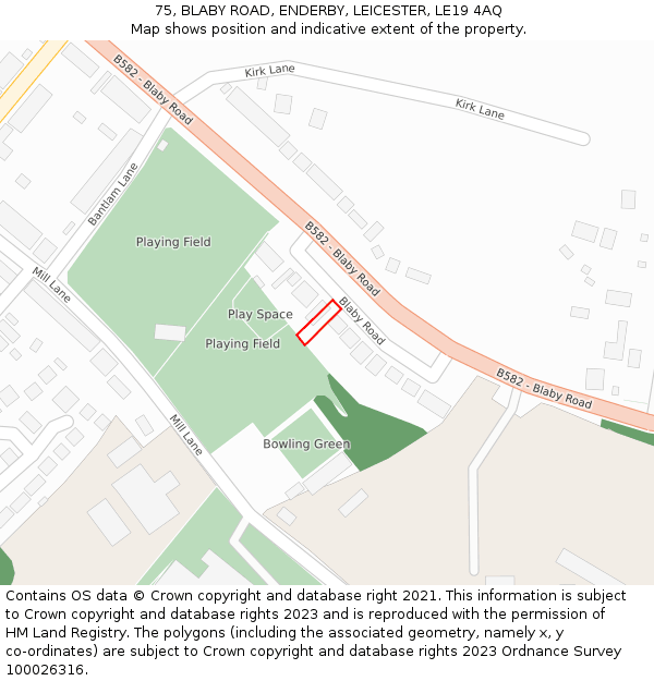 75, BLABY ROAD, ENDERBY, LEICESTER, LE19 4AQ: Location map and indicative extent of plot
