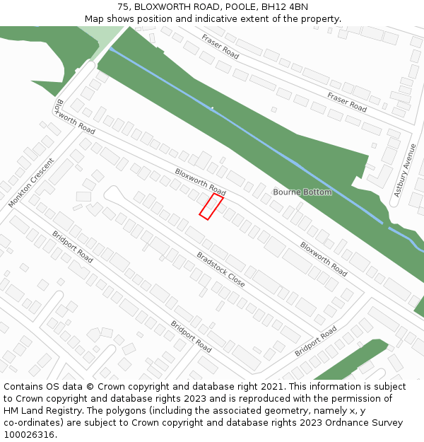 75, BLOXWORTH ROAD, POOLE, BH12 4BN: Location map and indicative extent of plot