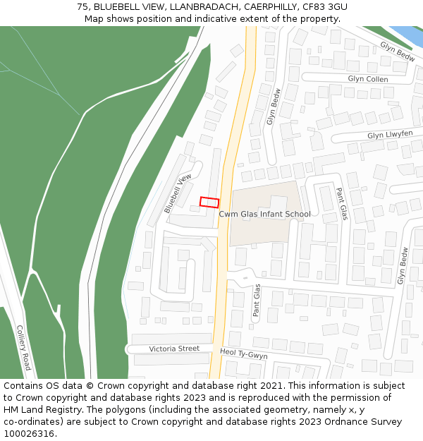 75, BLUEBELL VIEW, LLANBRADACH, CAERPHILLY, CF83 3GU: Location map and indicative extent of plot