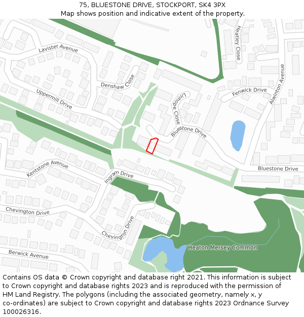 75, BLUESTONE DRIVE, STOCKPORT, SK4 3PX: Location map and indicative extent of plot