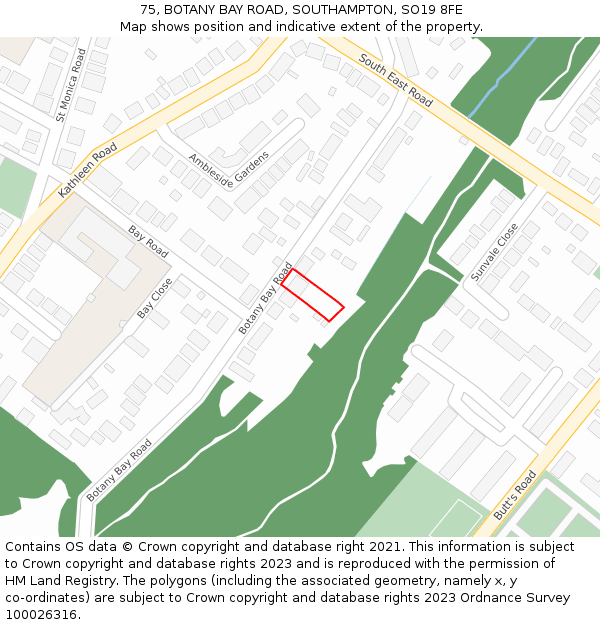 75, BOTANY BAY ROAD, SOUTHAMPTON, SO19 8FE: Location map and indicative extent of plot