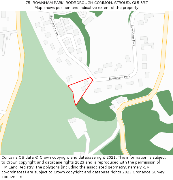 75, BOWNHAM PARK, RODBOROUGH COMMON, STROUD, GL5 5BZ: Location map and indicative extent of plot