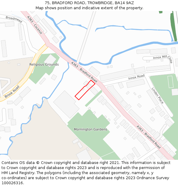 75, BRADFORD ROAD, TROWBRIDGE, BA14 9AZ: Location map and indicative extent of plot