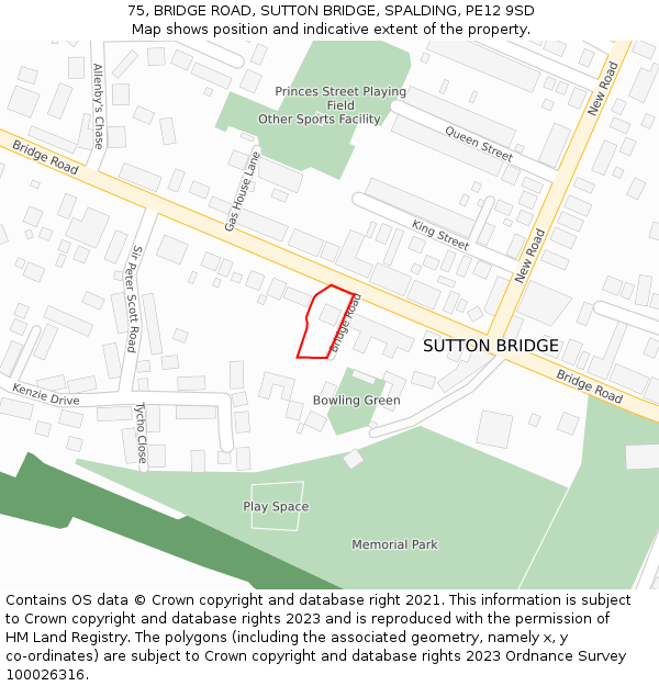 75, BRIDGE ROAD, SUTTON BRIDGE, SPALDING, PE12 9SD: Location map and indicative extent of plot