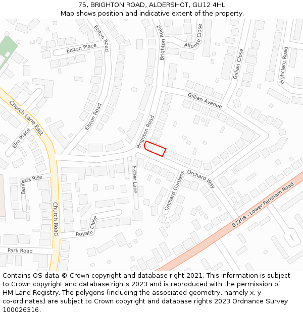 75, BRIGHTON ROAD, ALDERSHOT, GU12 4HL: Location map and indicative extent of plot