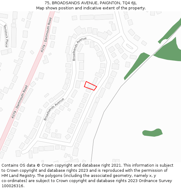 75, BROADSANDS AVENUE, PAIGNTON, TQ4 6JL: Location map and indicative extent of plot