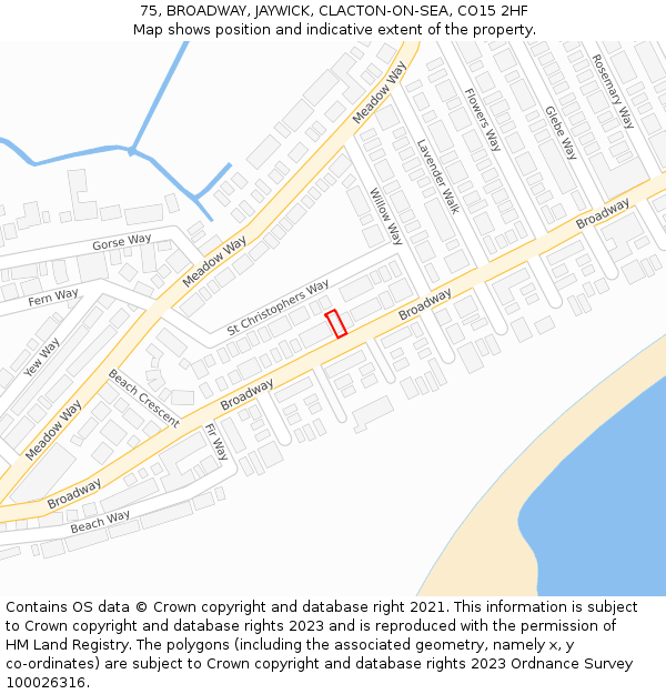 75, BROADWAY, JAYWICK, CLACTON-ON-SEA, CO15 2HF: Location map and indicative extent of plot