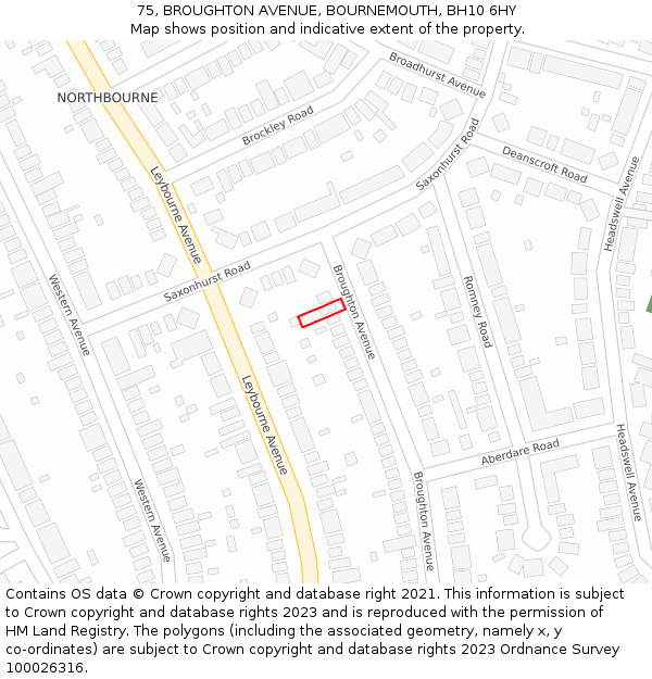 75, BROUGHTON AVENUE, BOURNEMOUTH, BH10 6HY: Location map and indicative extent of plot