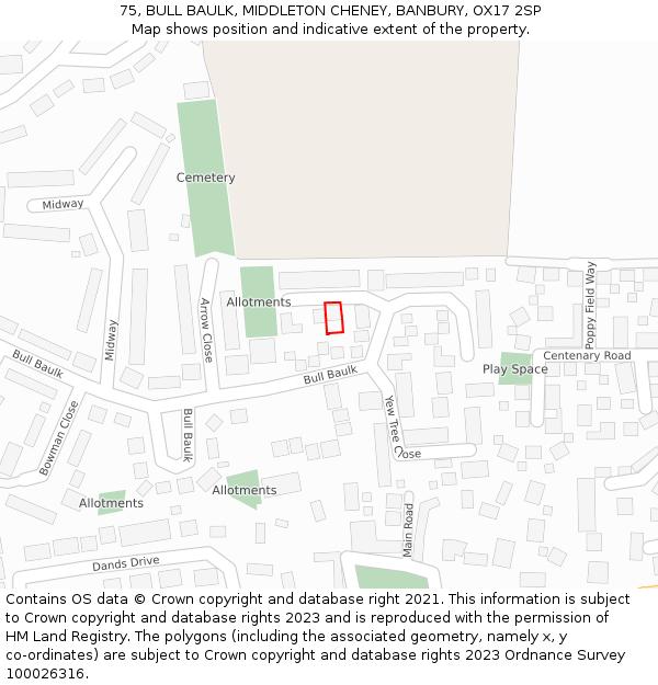 75, BULL BAULK, MIDDLETON CHENEY, BANBURY, OX17 2SP: Location map and indicative extent of plot