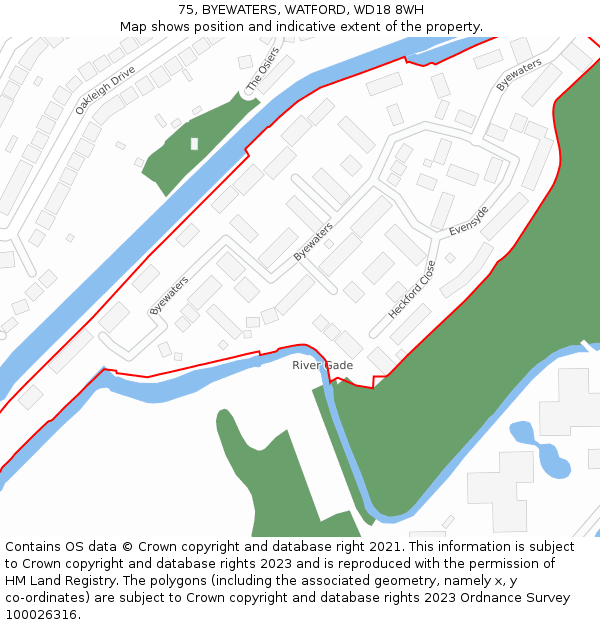 75, BYEWATERS, WATFORD, WD18 8WH: Location map and indicative extent of plot